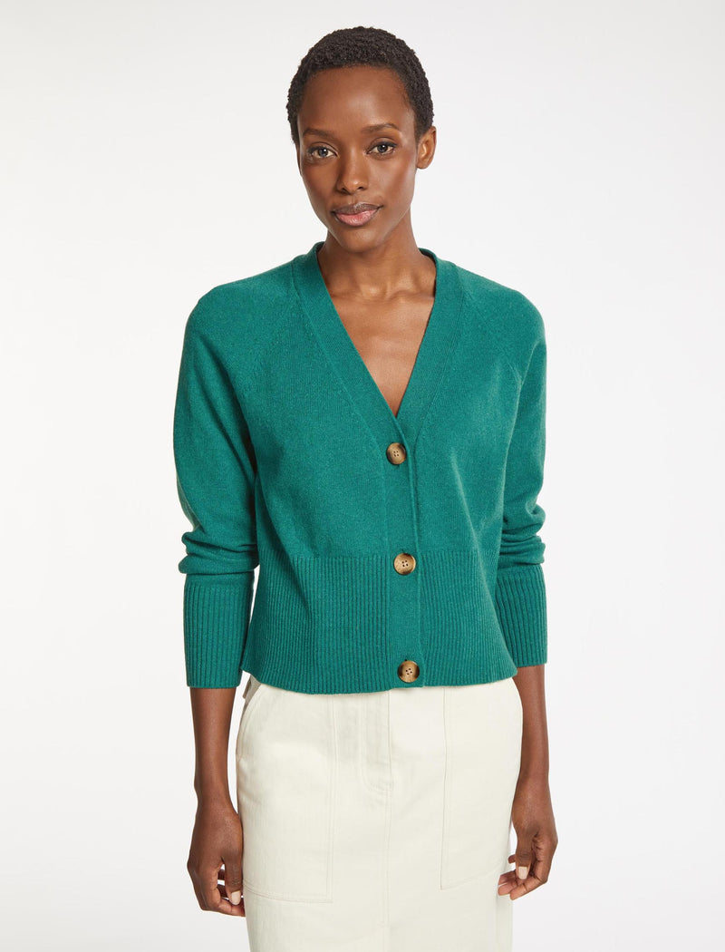Caro Cotton Blend Boxy Cardigan Turquoise