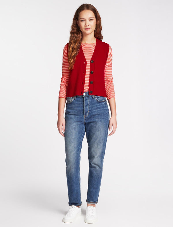 Meryl Wool V Neck Waistcoat - Crimson