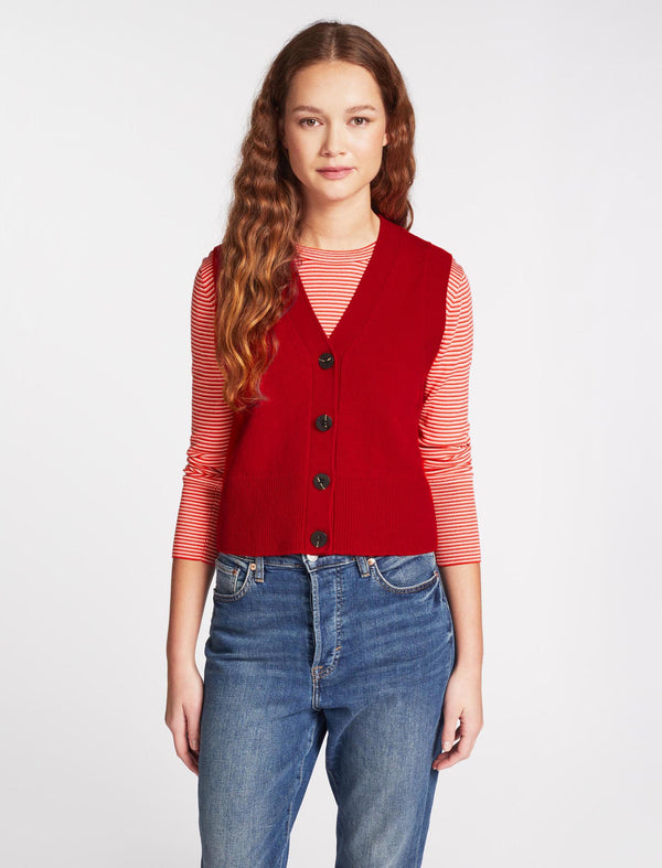 Meryl Wool V Neck Waistcoat - Crimson