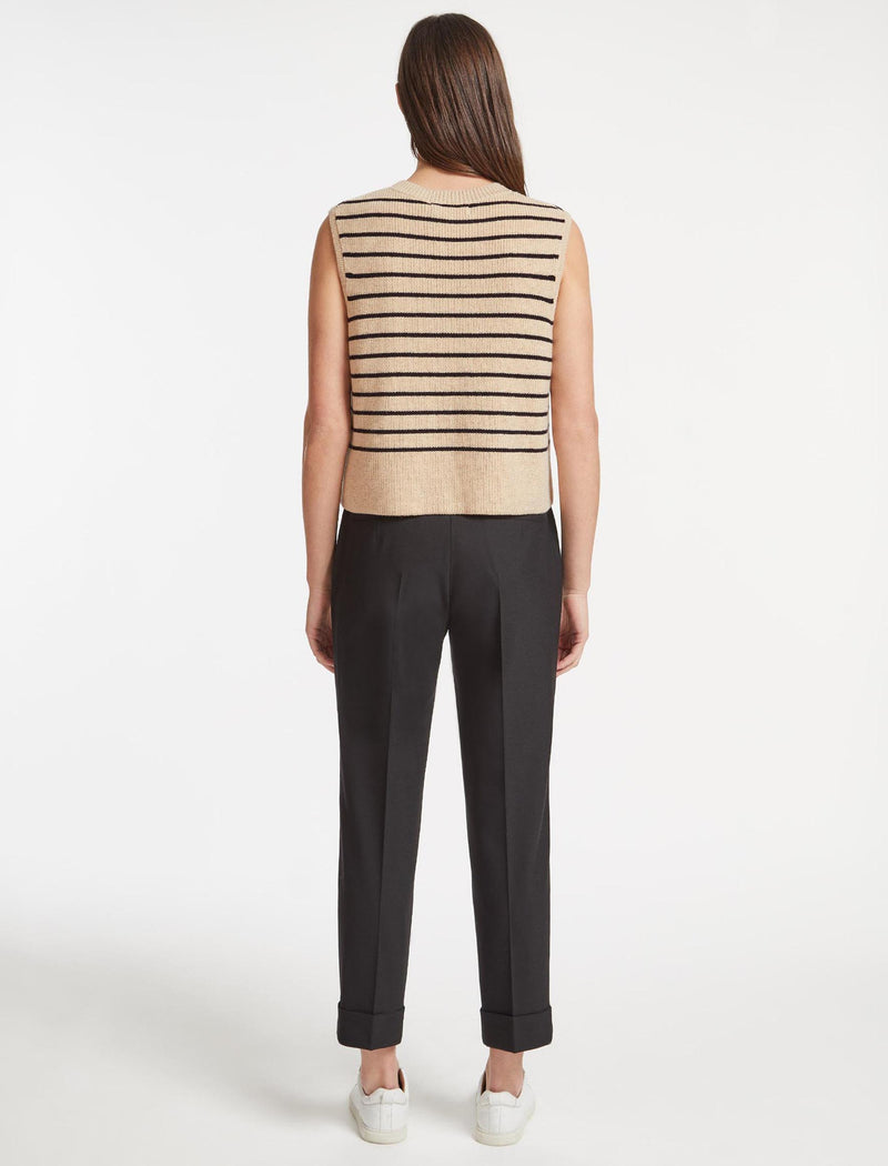 Julie Cotton V Neck Layering Sleeveless Jumper - Sand Black Stripe