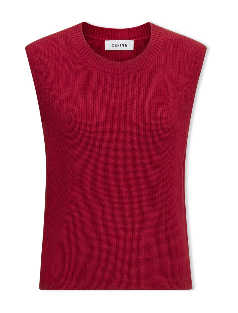 Julie Cotton Round Neck Sleeveless Jumper - Red