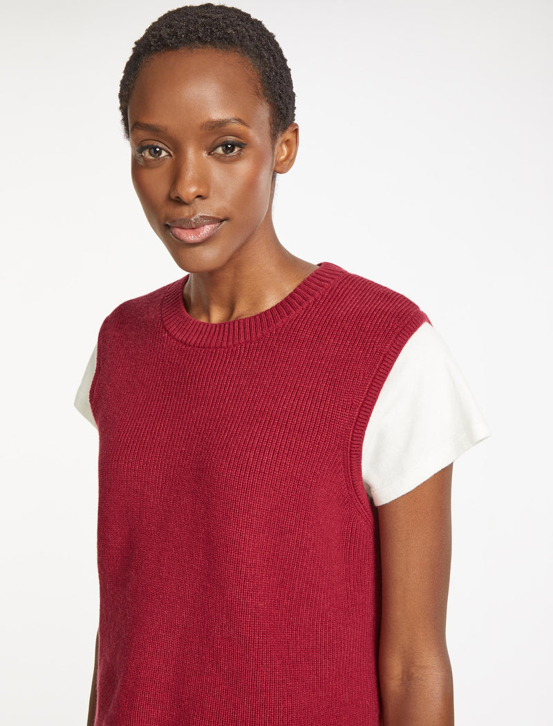 Julie Cotton Round Neck Sleeveless Jumper - Red