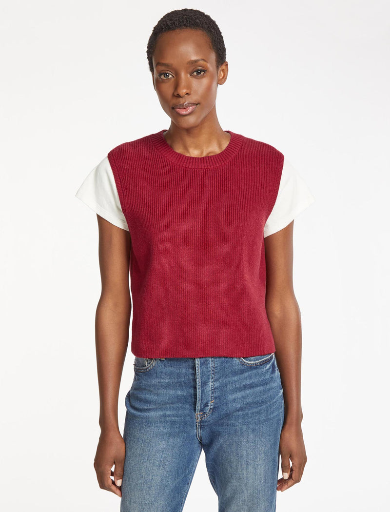 Julie Cotton Round Neck Layering Sleeveless Jumper Red