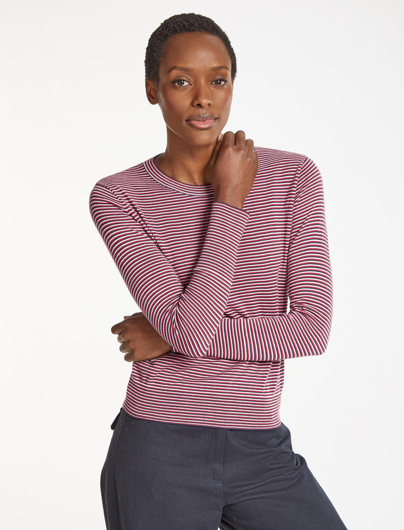 Jodi Cotton Jumper - Navy Crimson Cream Stripe