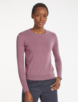 Jodi Cotton Merino Blend Fine Knit Jumper Navy Crimson Cream Stripe