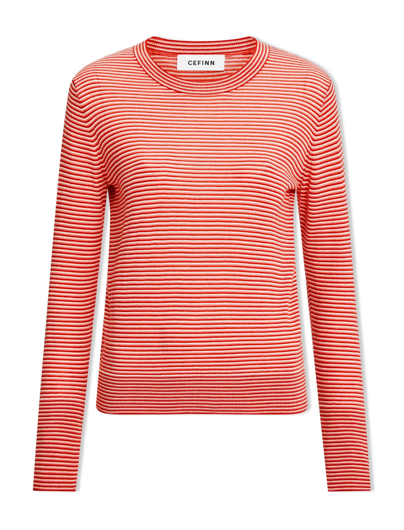 Jodi Cotton Jumper - Crimson Rose Cream Stripe