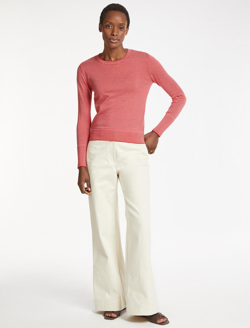 Jodi Cotton Jumper - Crimson Rose Cream Stripe