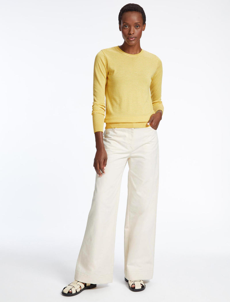Jodi Cotton Merino Blend Fine Knit Jumper - Mustard Yellow Cream Stripe
