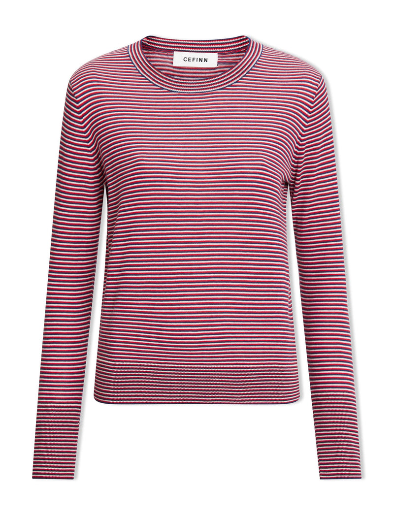 Jodi Cotton Jumper - Navy Crimson Cream Stripe