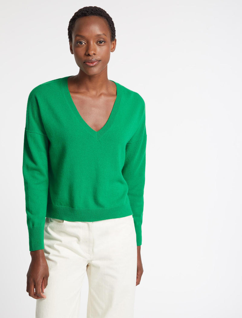 Joely Cashmere Curved Hem Boxy Jumper - Emerald Green