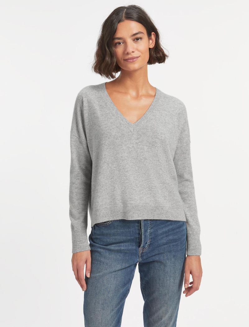 Joely Cashmere Curved Hem Boxy Jumper Light Grey