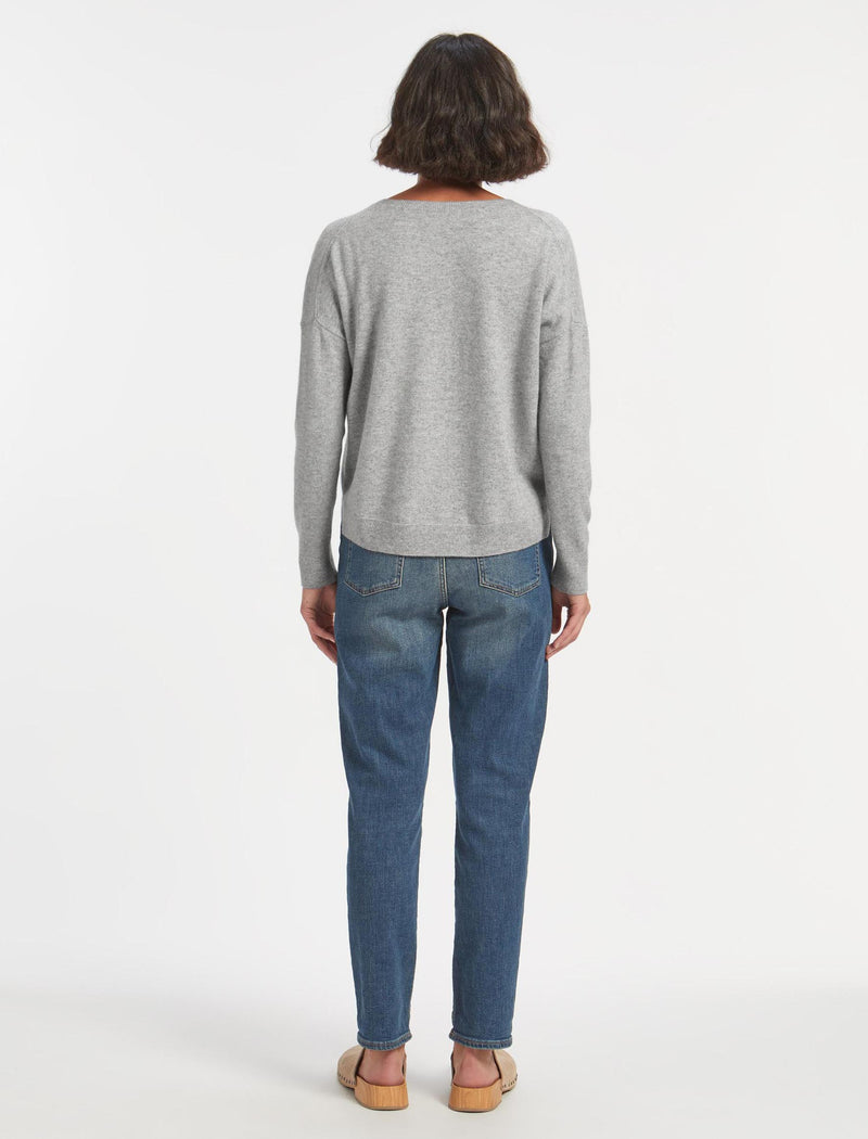 Joely Cashmere Curved Hem Boxy Jumper - Light Grey