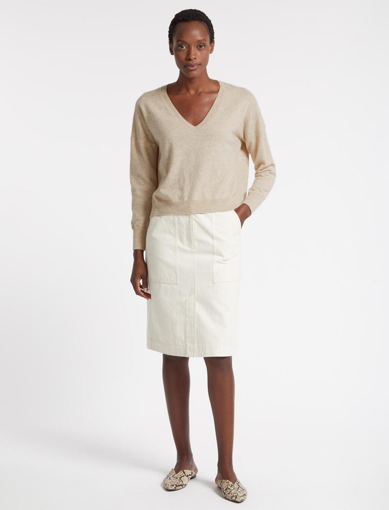 Joely Cashmere Curved Hem Boxy Jumper - Sand