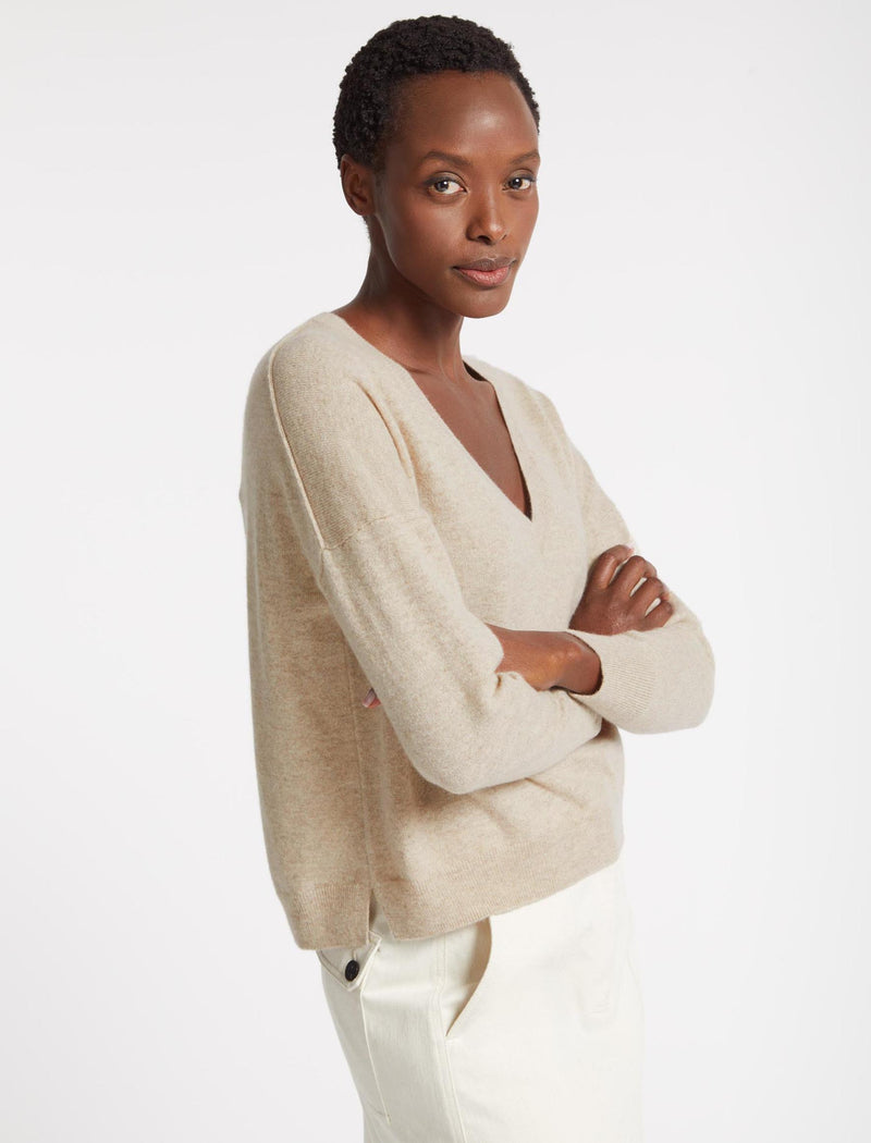 Joely Cashmere Curved Hem Boxy Jumper - Sand