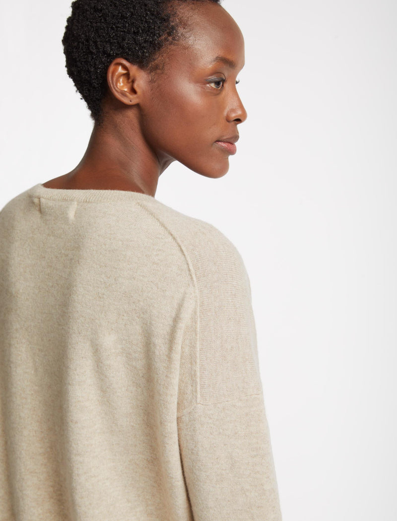 Joely Cashmere Curved Hem Boxy Jumper - Sand