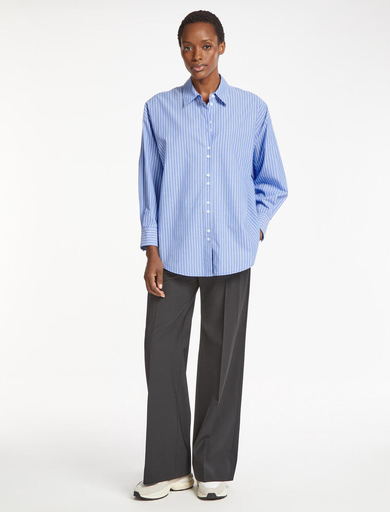 Sammy Organic Cotton Oversized Shirt - Wide Blue White Stripe