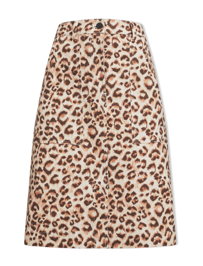 Sidney Cotton Twill Pencil Skirt - Leopard Print