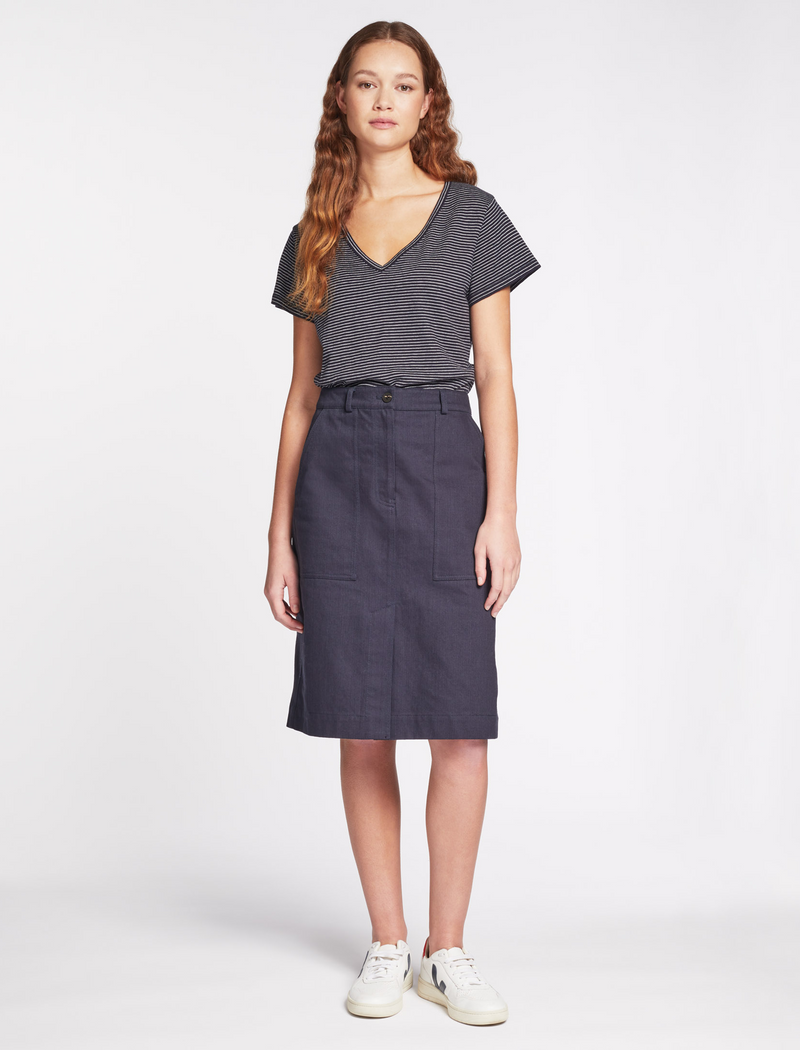 Sidney Cotton Twill Pencil Skirt - Navy