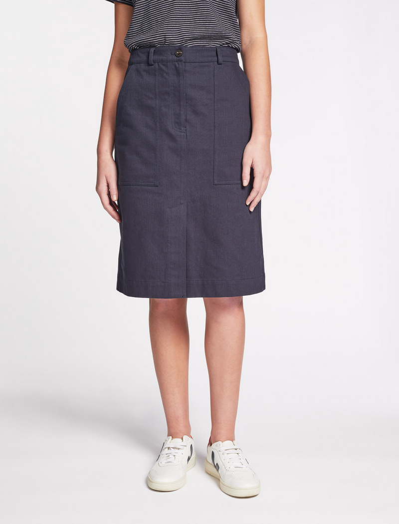 Sidney Cotton Twill Pencil Skirt in Navy