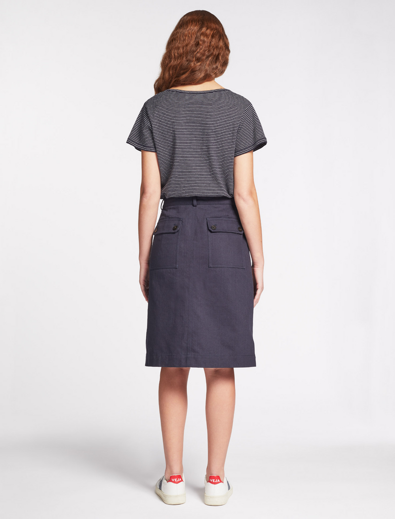 Sidney Cotton Twill Pencil Skirt in Navy