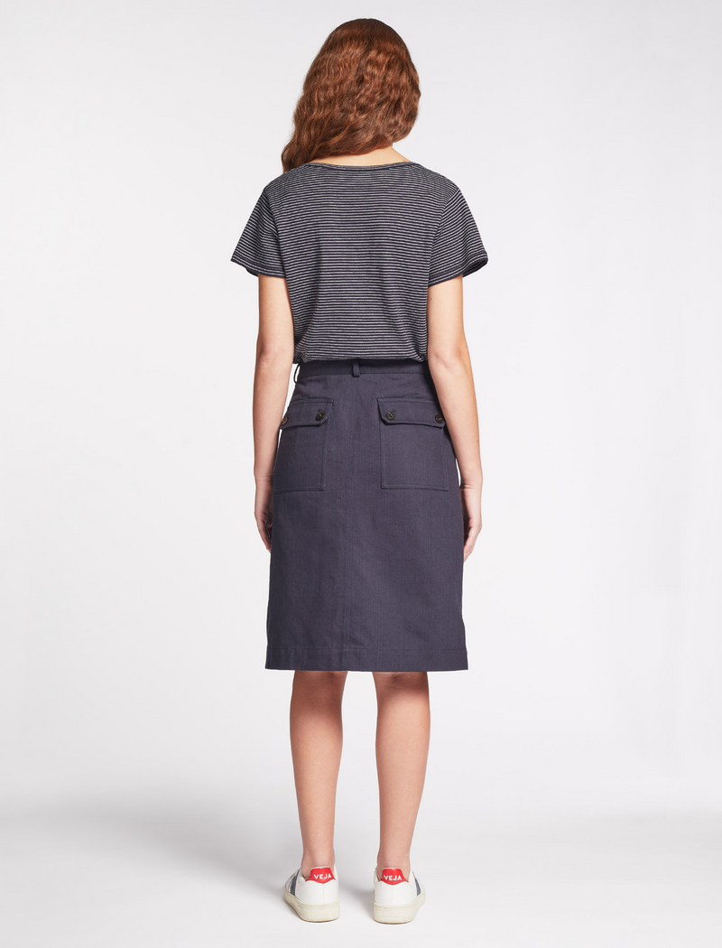 Sidney Cotton Twill Pencil Skirt - Navy