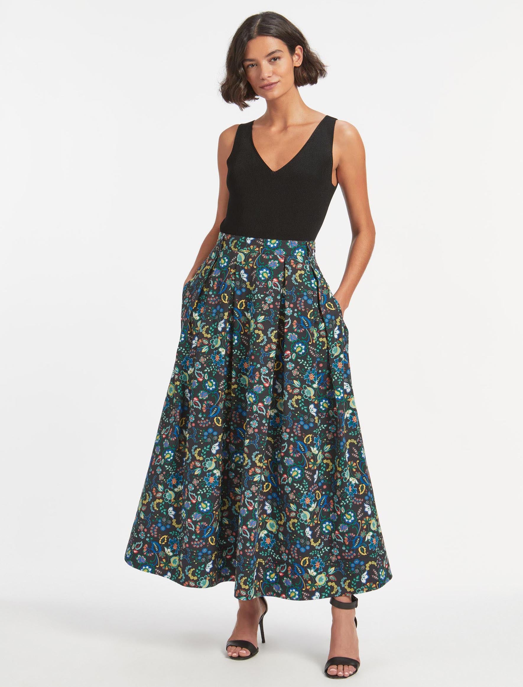 Thandie Cotton Poplin Maxi Skirt Multi Coloured Large Floral Print