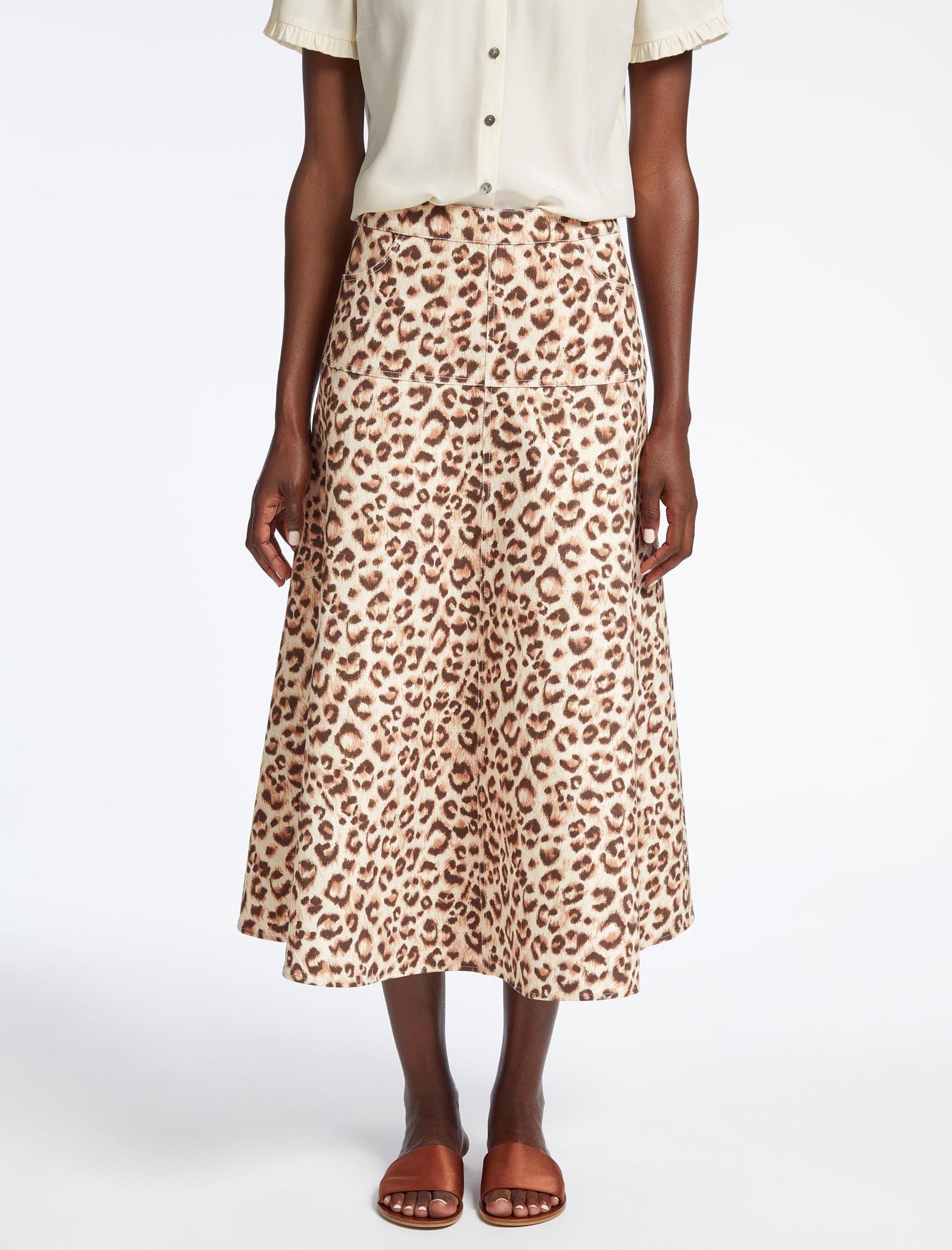 Sierra Cotton Twill A Line Maxi Skirt Leopard Print