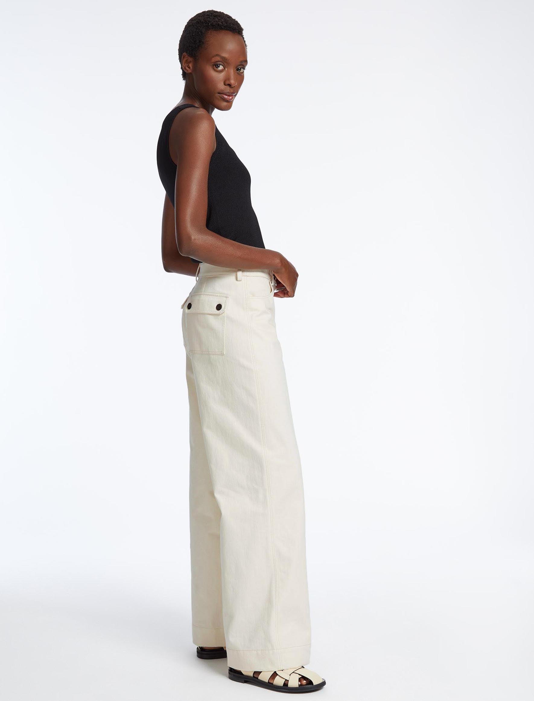 White cotton wide leg trousers sale