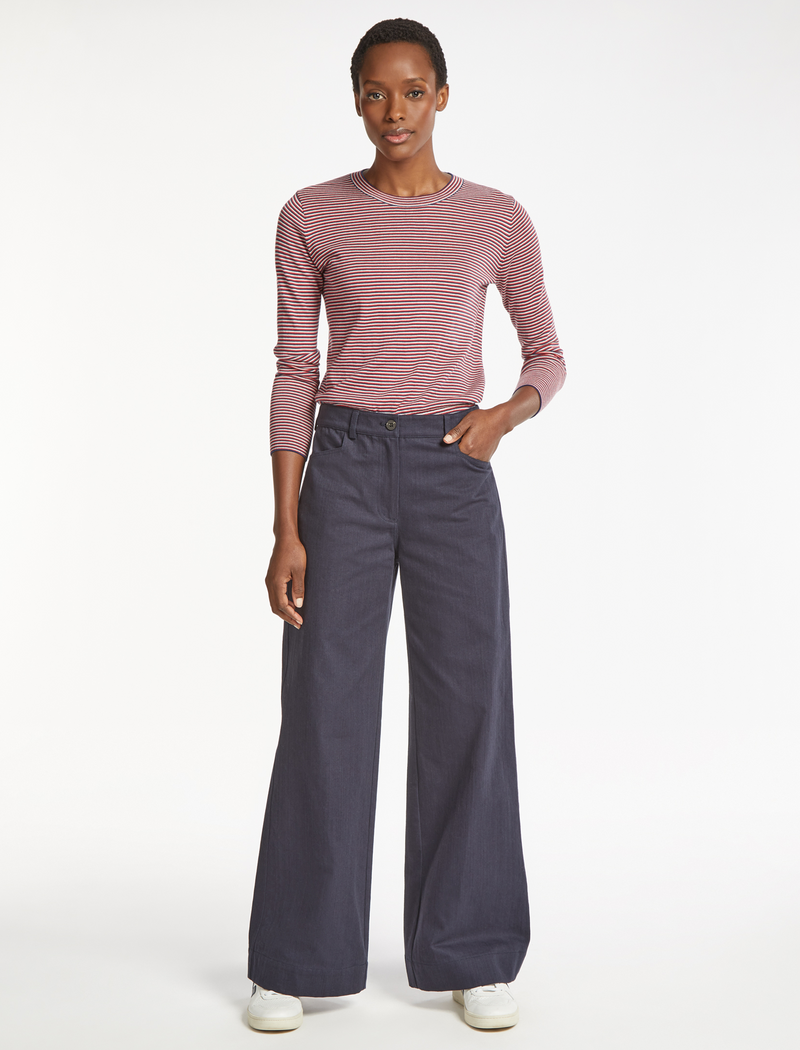 Hayden Cotton Wide Leg Trouser - Navy