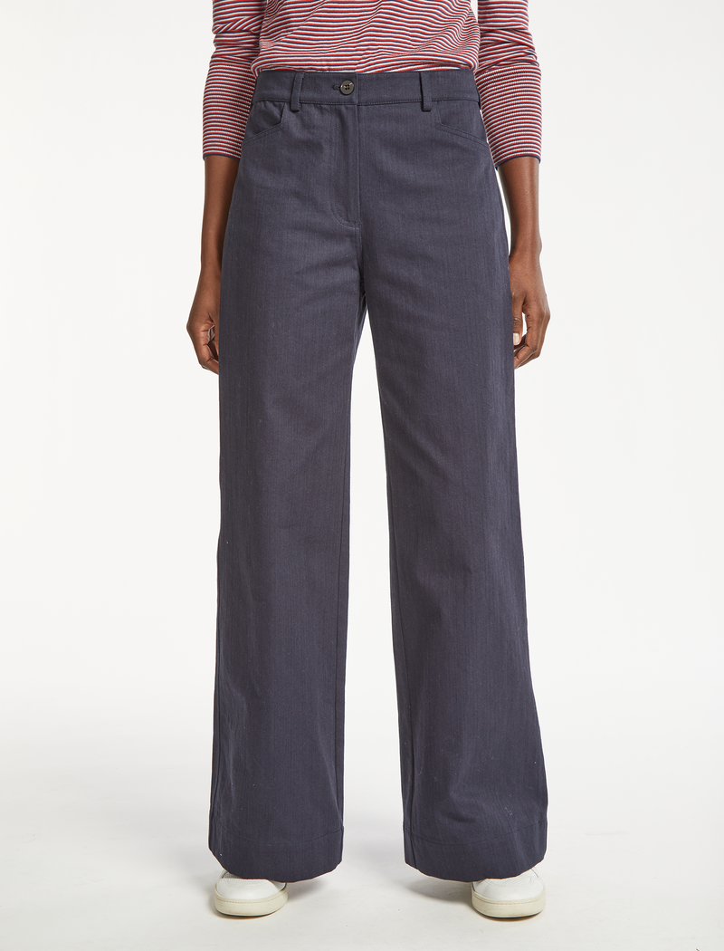 Hayden Cotton Wide Leg Trouser - Navy