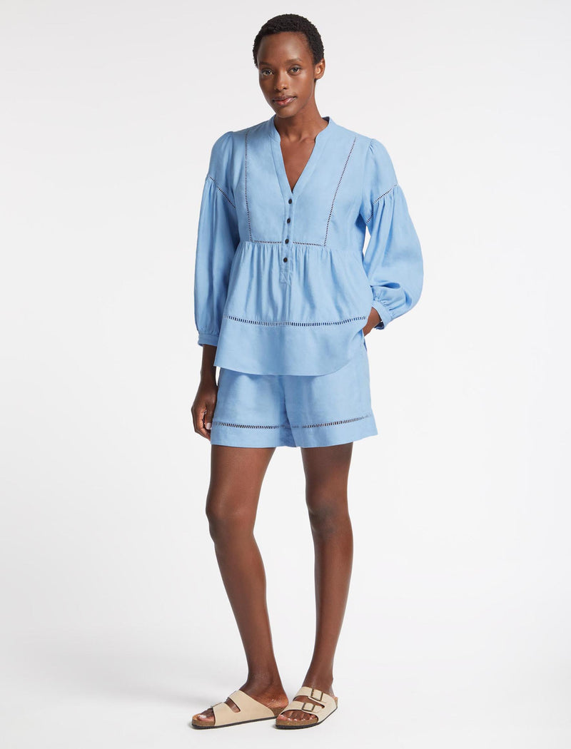 Callie Linen Blend Shorts - Blue