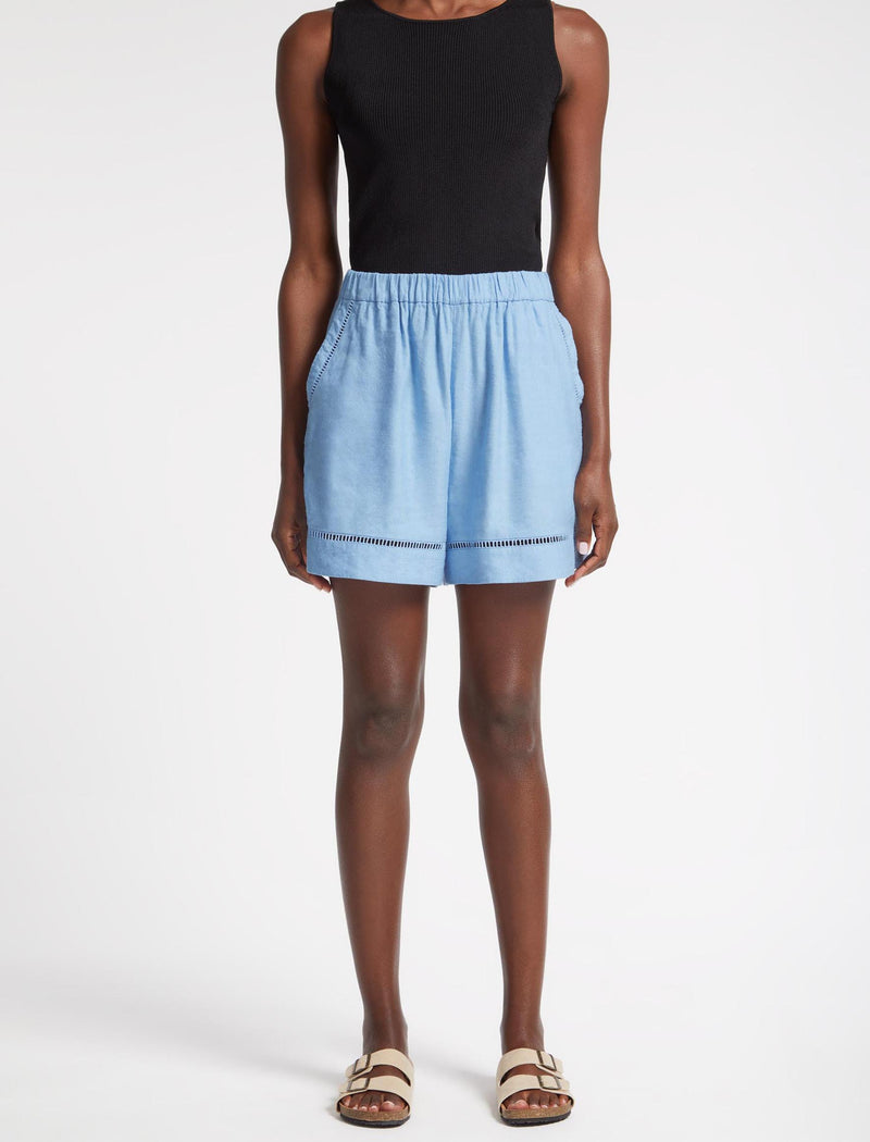 Callie Linen Blend Shorts - Blue