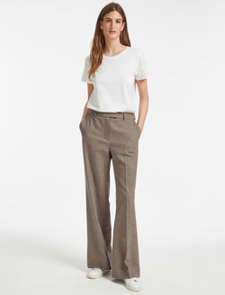 Terence Wool Wide Leg Trouser - Brown Navy Cream Check