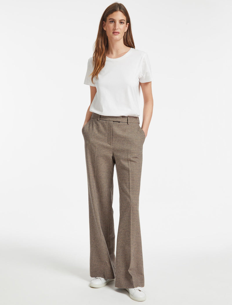 Terence Wool Wide Leg Trouser - Brown Navy Cream Check