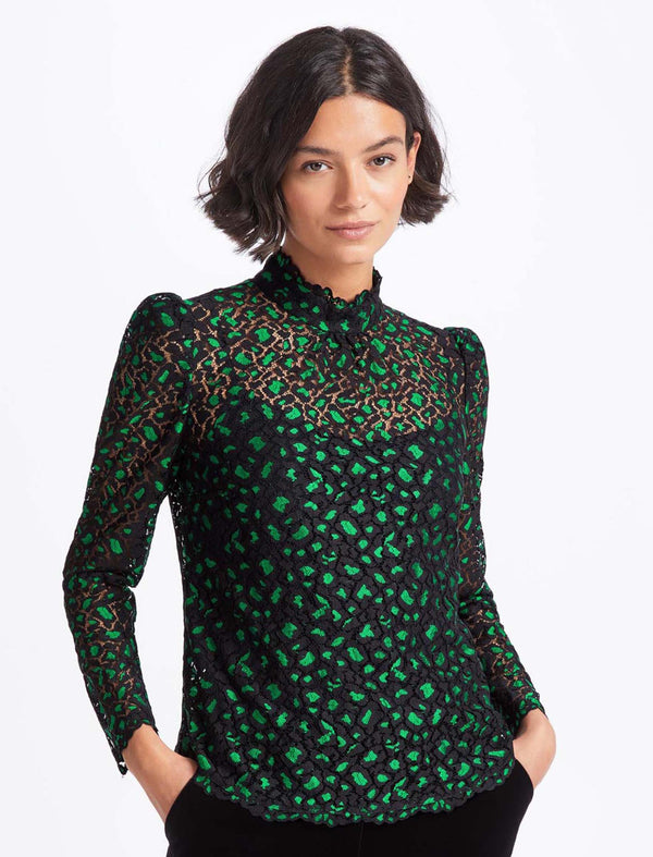 Thalia Lace Blouse - Emerald Green Black