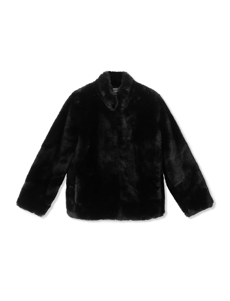 Carly Faux Fur Cropped Coat - Black