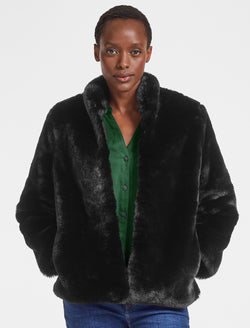 Black cropped faux fur jacket with hood cheap