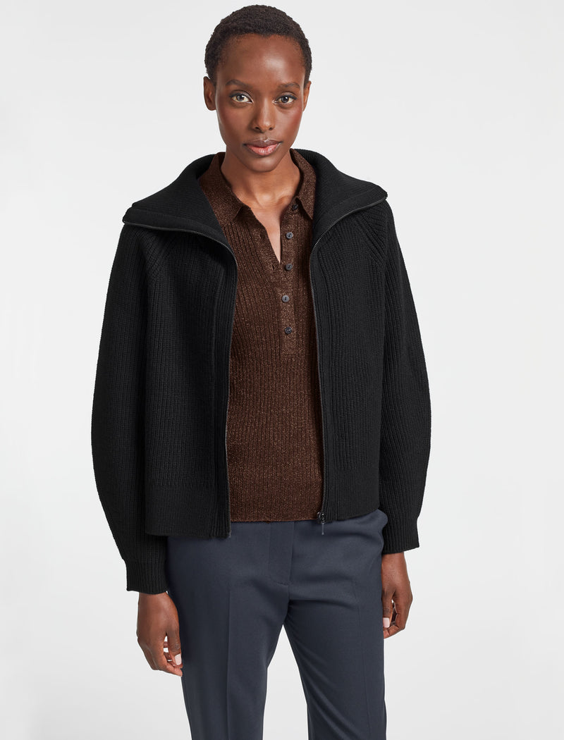 Rowan Wool Zip Cardigan - Black