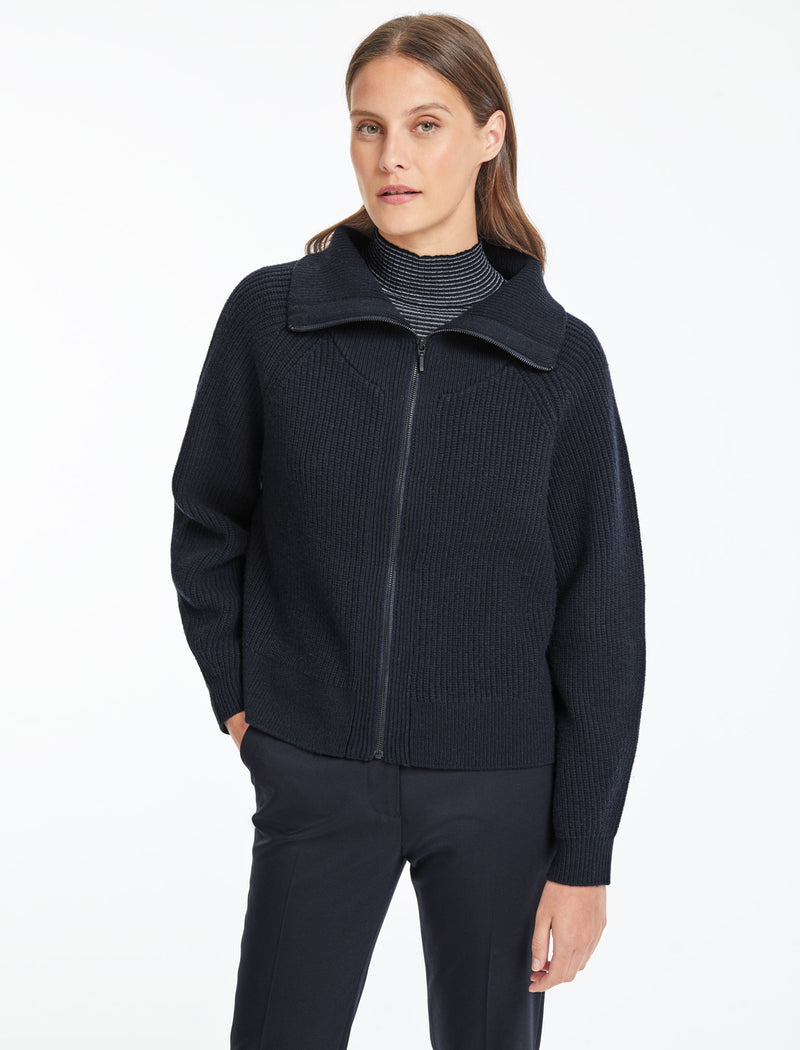 Rowan Chunky Funnel Neck Zip Cardigan  -  Navy