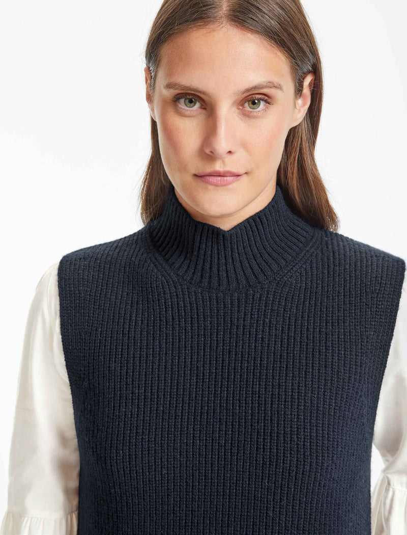 Janie Sleeveless Funnel Neck Jumper - Navy