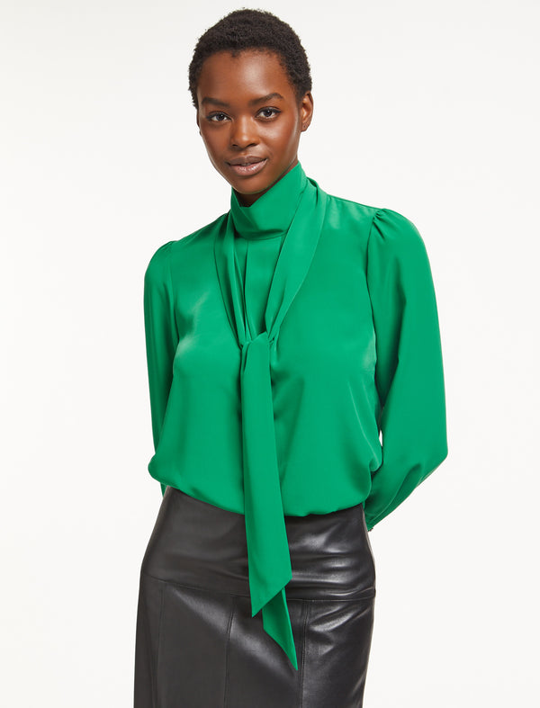 Bianca Blouse with Scarf - Emerald Green