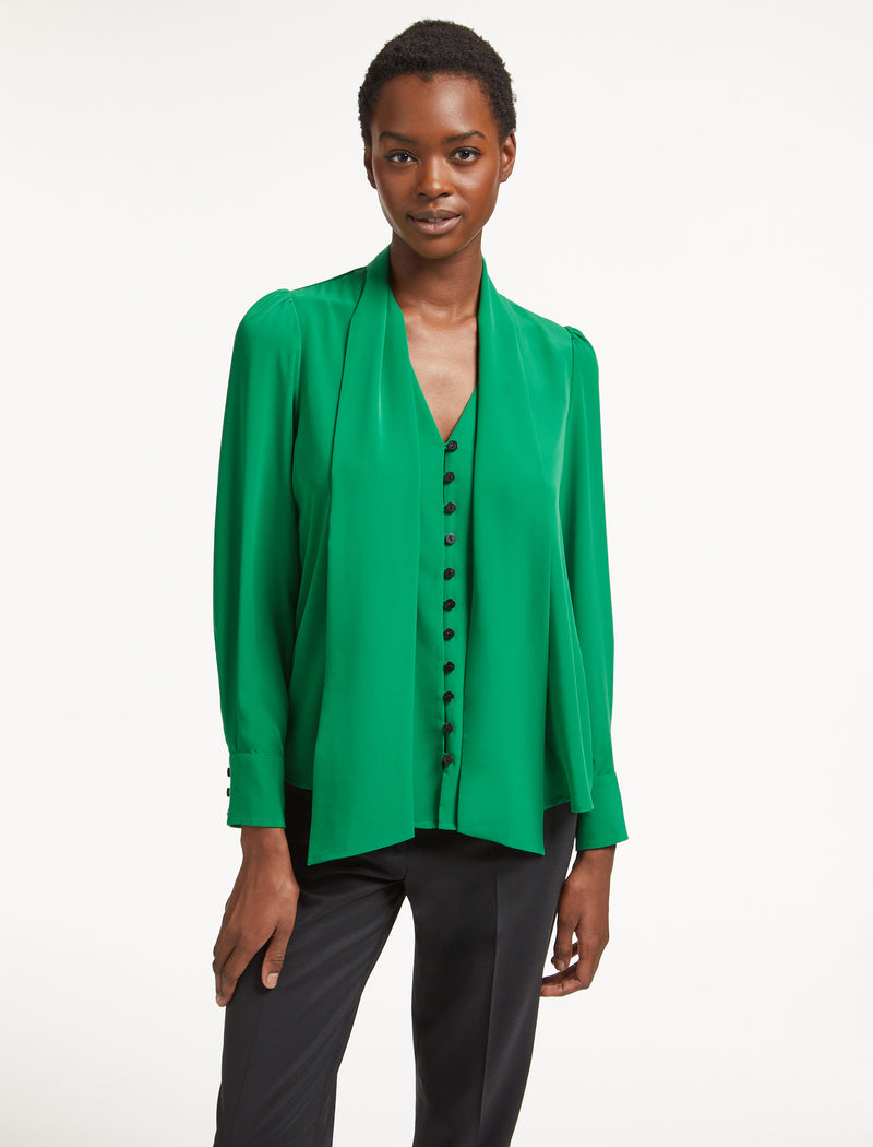 Green silk blouse long on sale sleeve