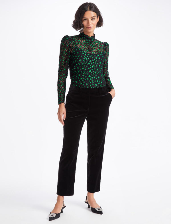 Thalia Lace Blouse - Emerald Green Black