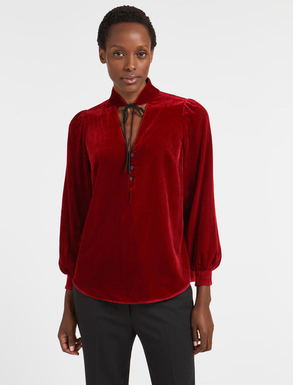 Jacquetta Velvet Blouse - Red