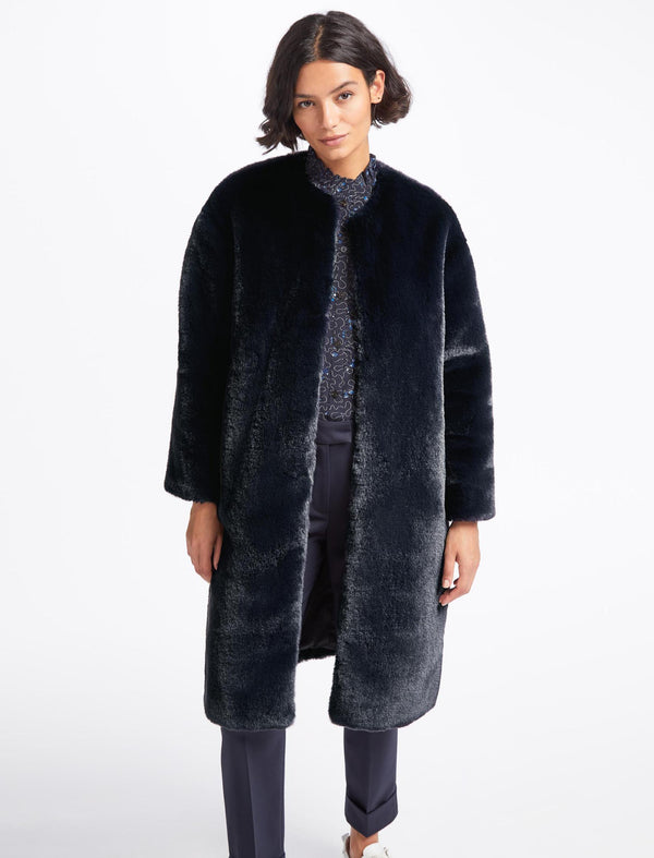 Christie Faux Fur Coat - Navy