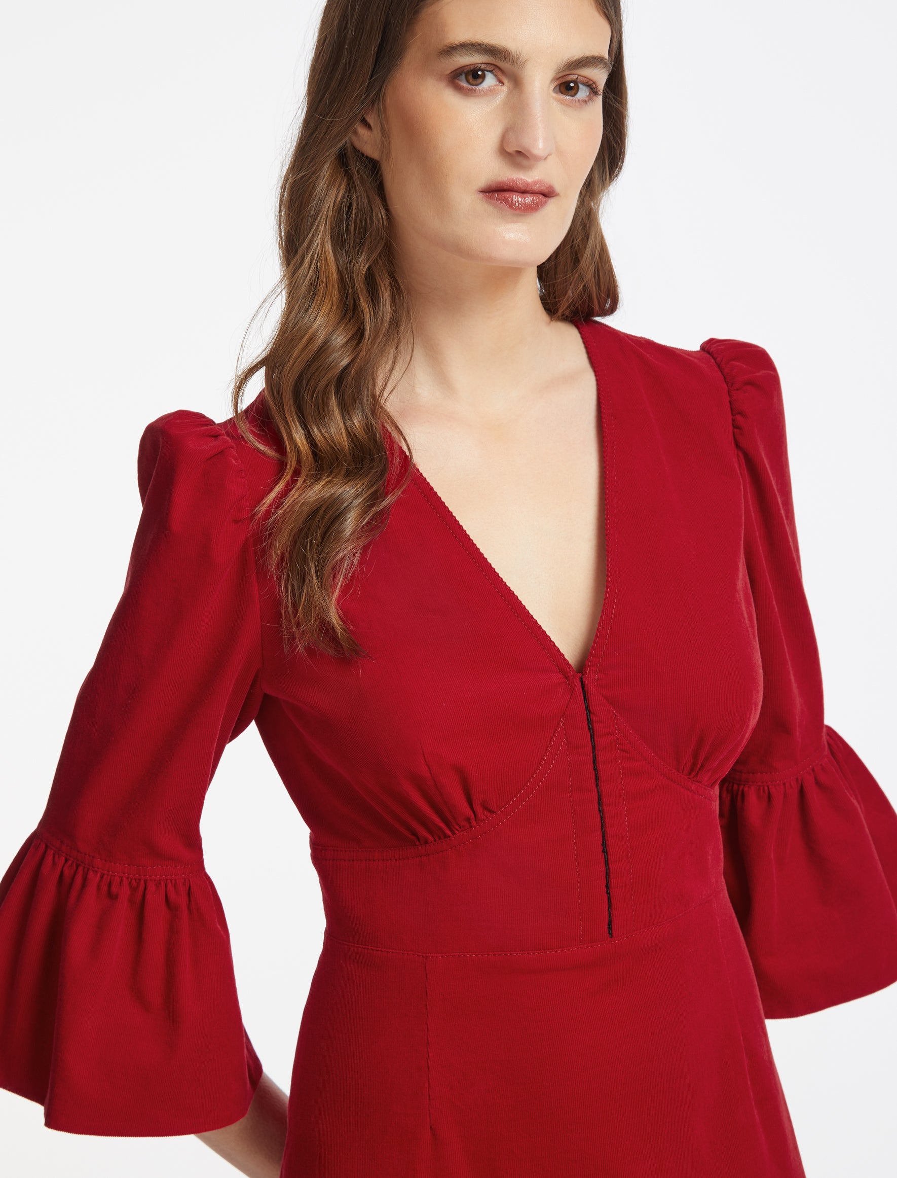 V neck corduroy dress online