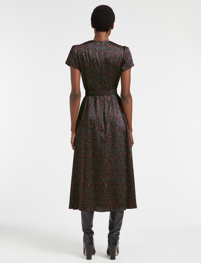 Nina Maxi Dress with Belt - Red Blue Wiggle Print