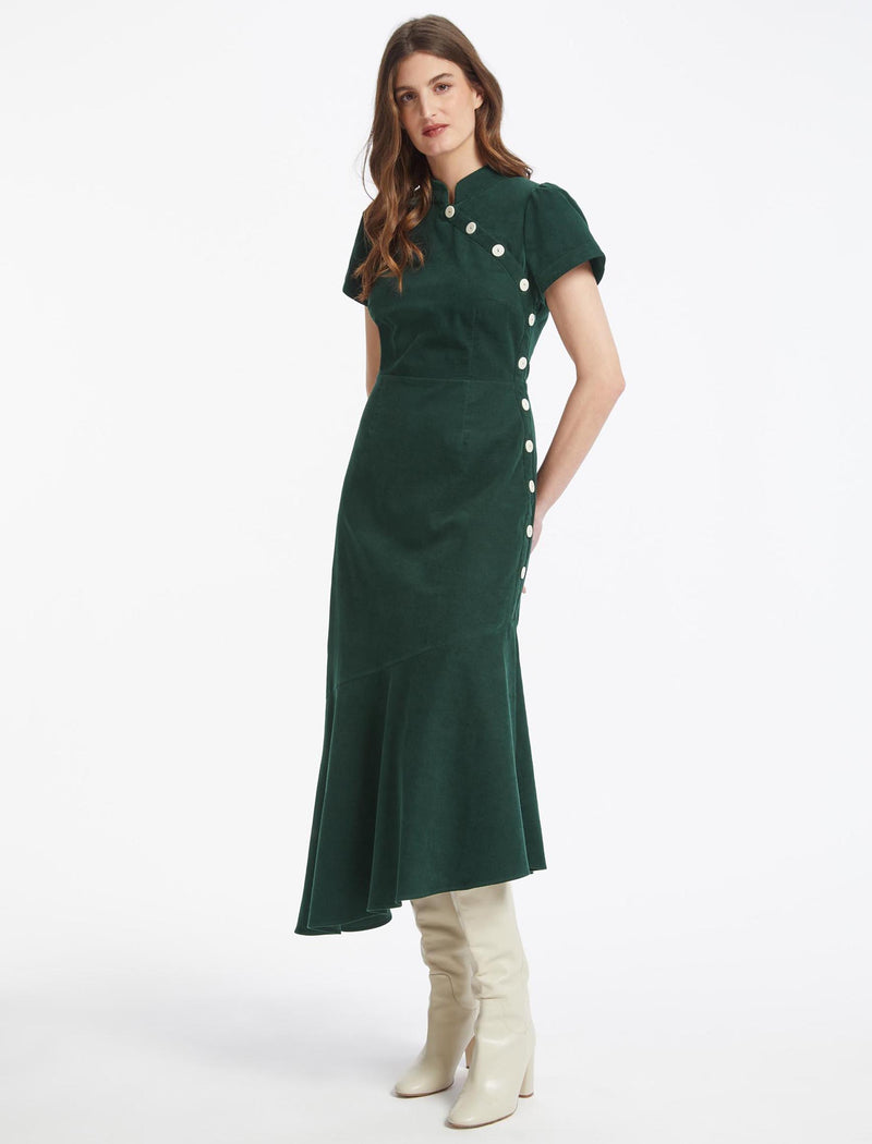 Layla Pin Corduroy Maxi Dress - Forest Green