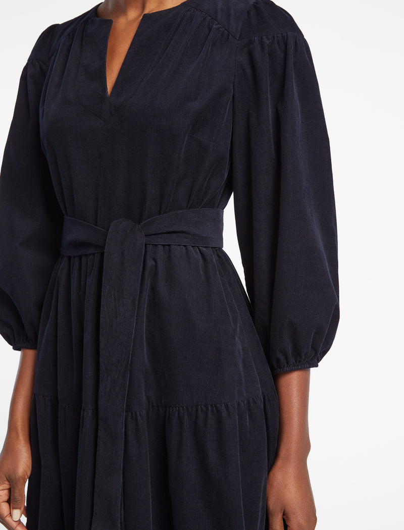 Erica Pin Corduroy Midi Dress - Navy
