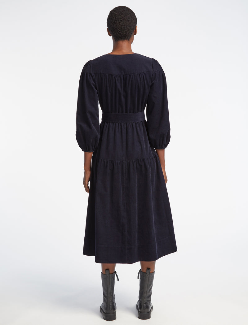 Erica Pin Corduroy Midi Dress - Navy